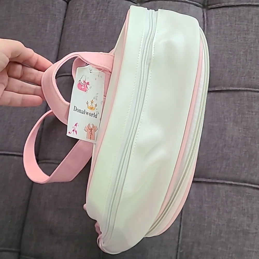 Donalworld white Pink bow backpack faux leather‎ NWT